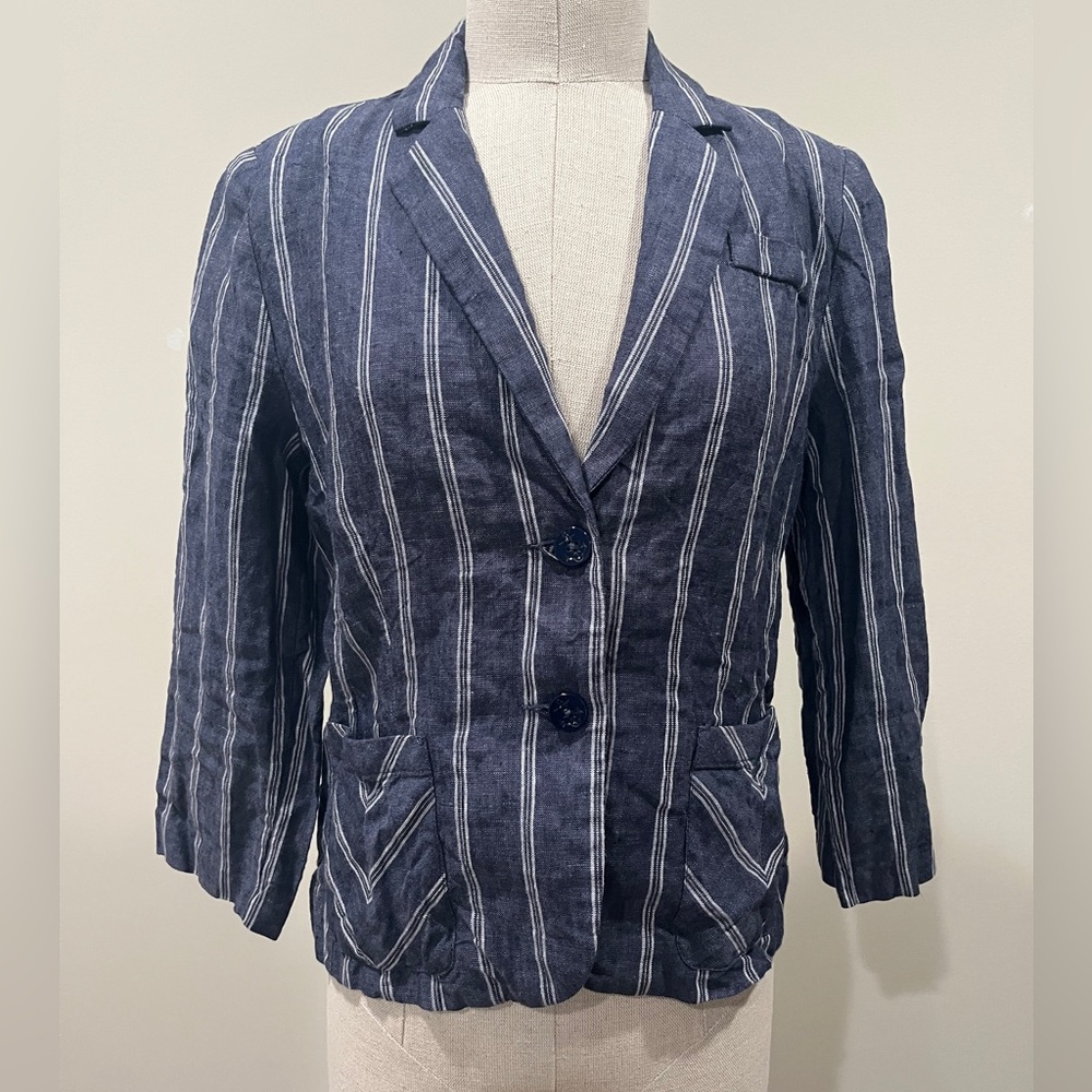 Cabi Linen Navy Striped Women's Blazer